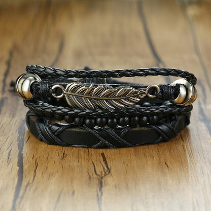 4 PieceSet Braided Wrap PU Leather Bracelets for Men Vintage Life Tree Rudder Charm Wood Beads Ethnic Tribal Style Wristbands The Clothing Company Sydney