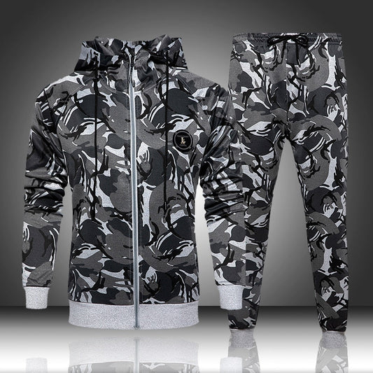 2 Piece Camouflage Sweatshirts Jacket + Pants Sets Camo Men Tracksuit Hooded Outerwear Hoodie Set The Clothing Company Sydney