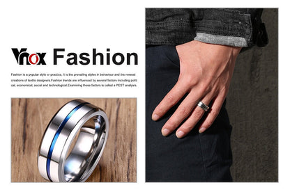 8mm Black Ring for Men Women Groove Stainless Steel Wedding Bands Trendy Fraternal Rings Casual Jewellery The Clothing Company Sydney