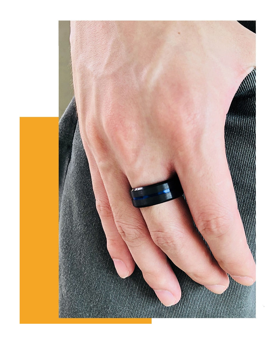 8mm Black Ring for Men Women Groove Stainless Steel Wedding Bands Trendy Fraternal Rings Casual Jewellery The Clothing Company Sydney