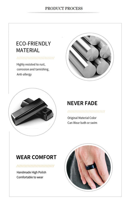 8mm Black Ring for Men Women Groove Stainless Steel Wedding Bands Trendy Fraternal Rings Casual Jewellery The Clothing Company Sydney