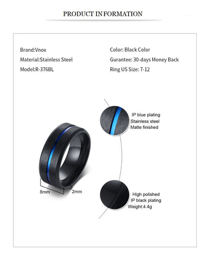 8mm Black Ring for Men Women Groove Stainless Steel Wedding Bands Trendy Fraternal Rings Casual Jewellery The Clothing Company Sydney