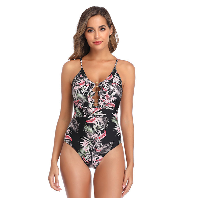 Vintage Floral Print One Piece Swimsuit Swimwear Women Beach Bodysuit Bathing Suit Monokini SwimSuit The Clothing Company Sydney