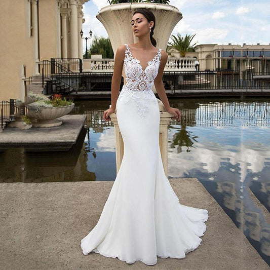 Beach White Lace Wedding Dresses Bridal Dress Illusion Back Simple Wedding Dress Plus Size Bridal Gown The Clothing Company Sydney
