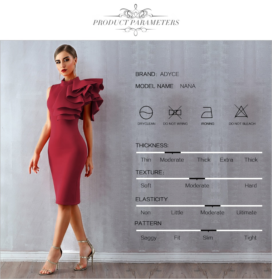 Wine Red Celebrity Evening Runway Party Sleeveless Ruffles Bodycon Midi Night Club Dress The Clothing Company Sydney