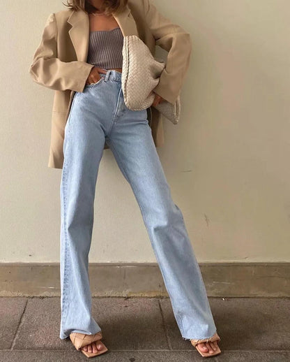 Casual Fashion Straight Leg Women's Jeans Denim Bottom Long High Waist Baggy Fall Pants The Clothing Company Sydney