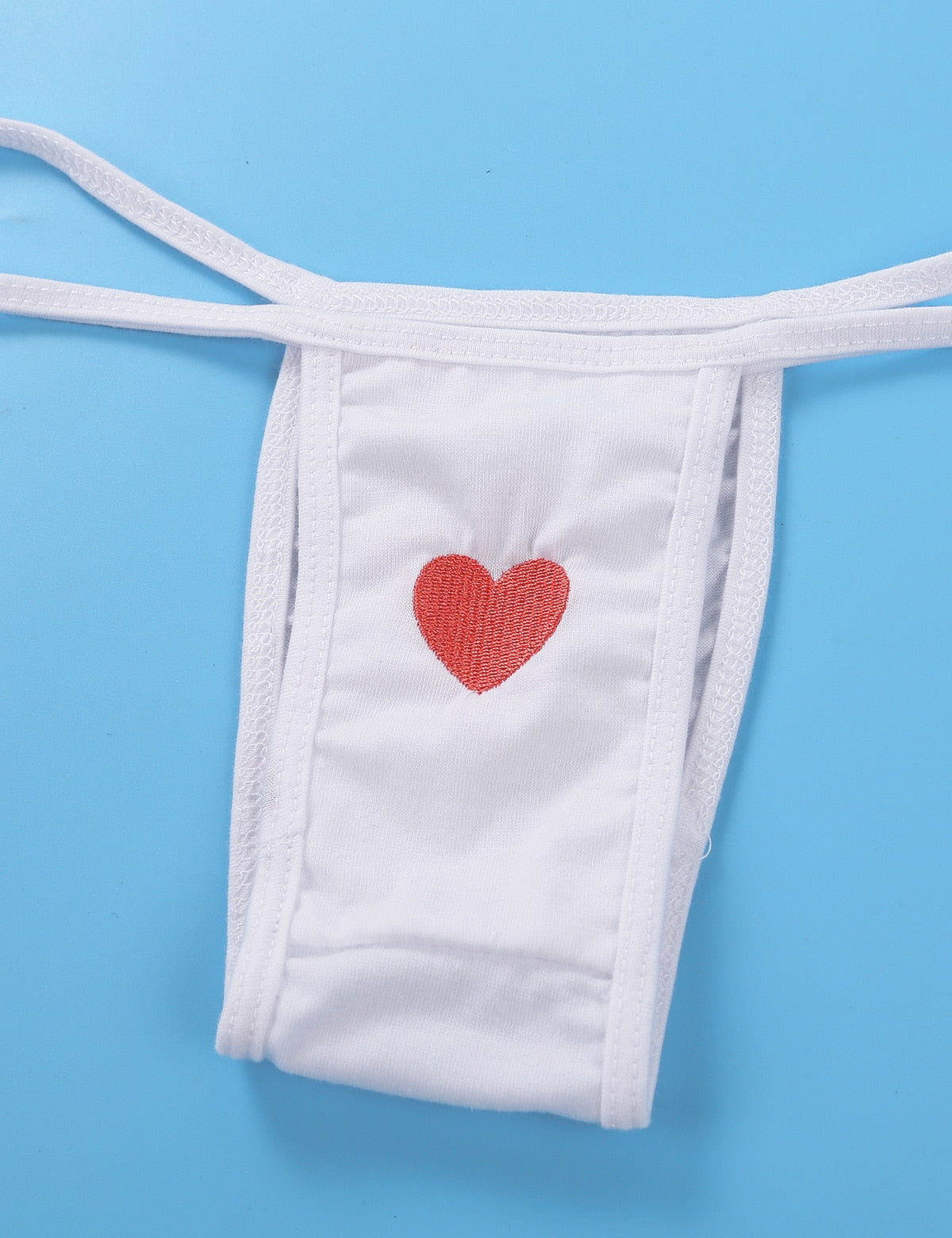 Summer Striped Heart Embroidered Cosplay Mini Bikini Lingerie Set Self Tie Square Bra Top with Briefs The Clothing Company Sydney