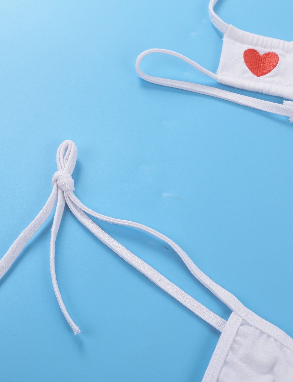 Summer Striped Heart Embroidered Cosplay Mini Bikini Lingerie Set Self Tie Square Bra Top with Briefs The Clothing Company Sydney
