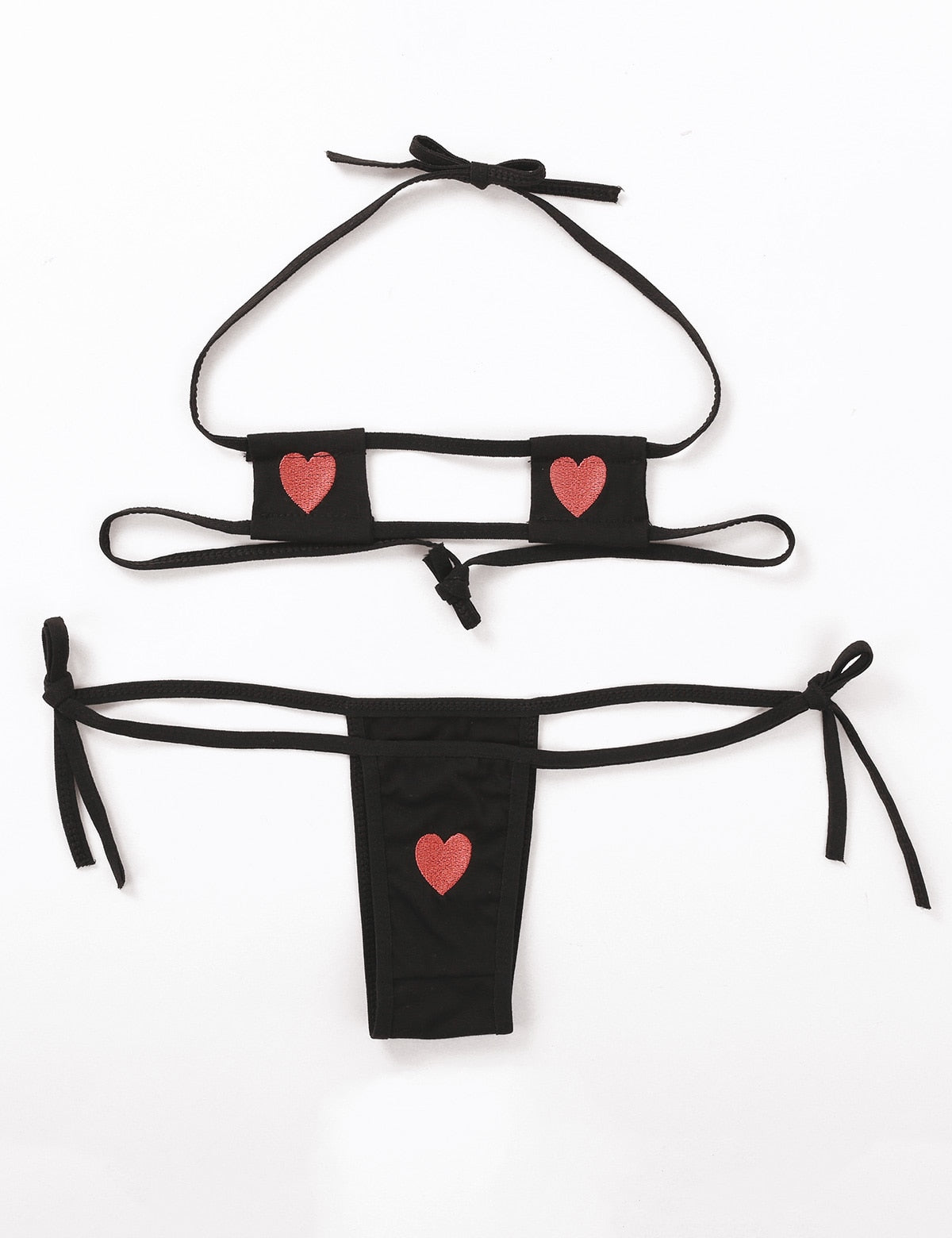 Summer Striped Heart Embroidered Cosplay Mini Bikini Lingerie Set Self Tie Square Bra Top with Briefs The Clothing Company Sydney