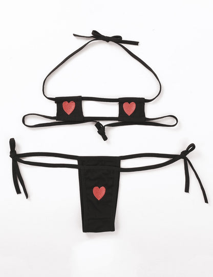 Summer Striped Heart Embroidered Cosplay Mini Bikini Lingerie Set Self Tie Square Bra Top with Briefs The Clothing Company Sydney