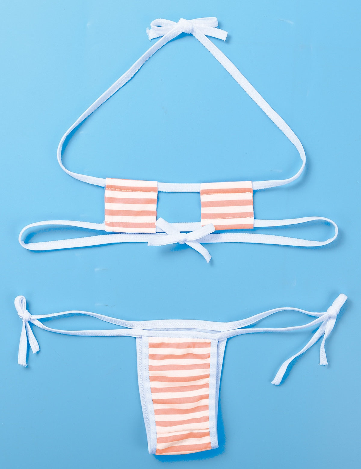 Summer Striped Heart Embroidered Cosplay Mini Bikini Lingerie Set Self Tie Square Bra Top with Briefs The Clothing Company Sydney