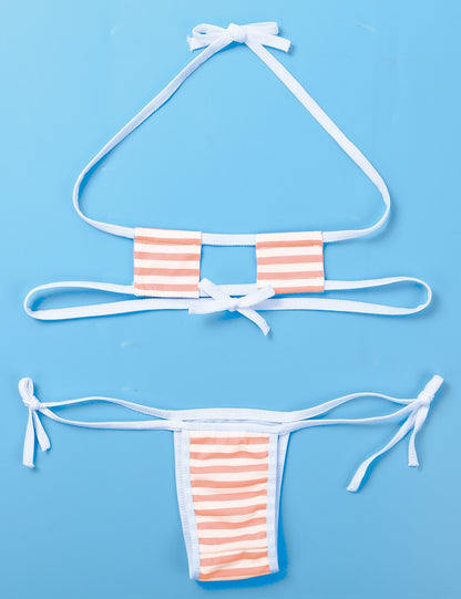 Summer Striped Heart Embroidered Cosplay Mini Bikini Lingerie Set Self Tie Square Bra Top with Briefs The Clothing Company Sydney