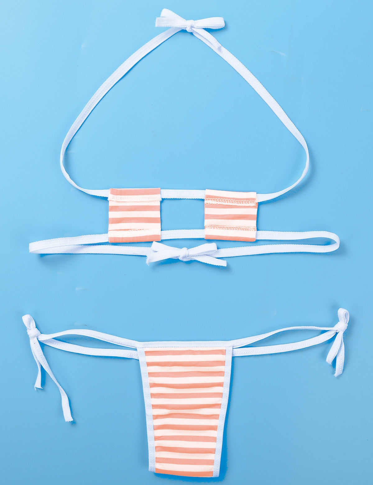 Summer Striped Heart Embroidered Cosplay Mini Bikini Lingerie Set Self Tie Square Bra Top with Briefs The Clothing Company Sydney