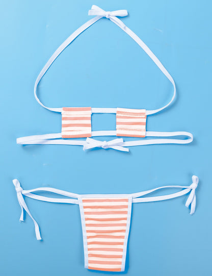 Summer Striped Heart Embroidered Cosplay Mini Bikini Lingerie Set Self Tie Square Bra Top with Briefs The Clothing Company Sydney