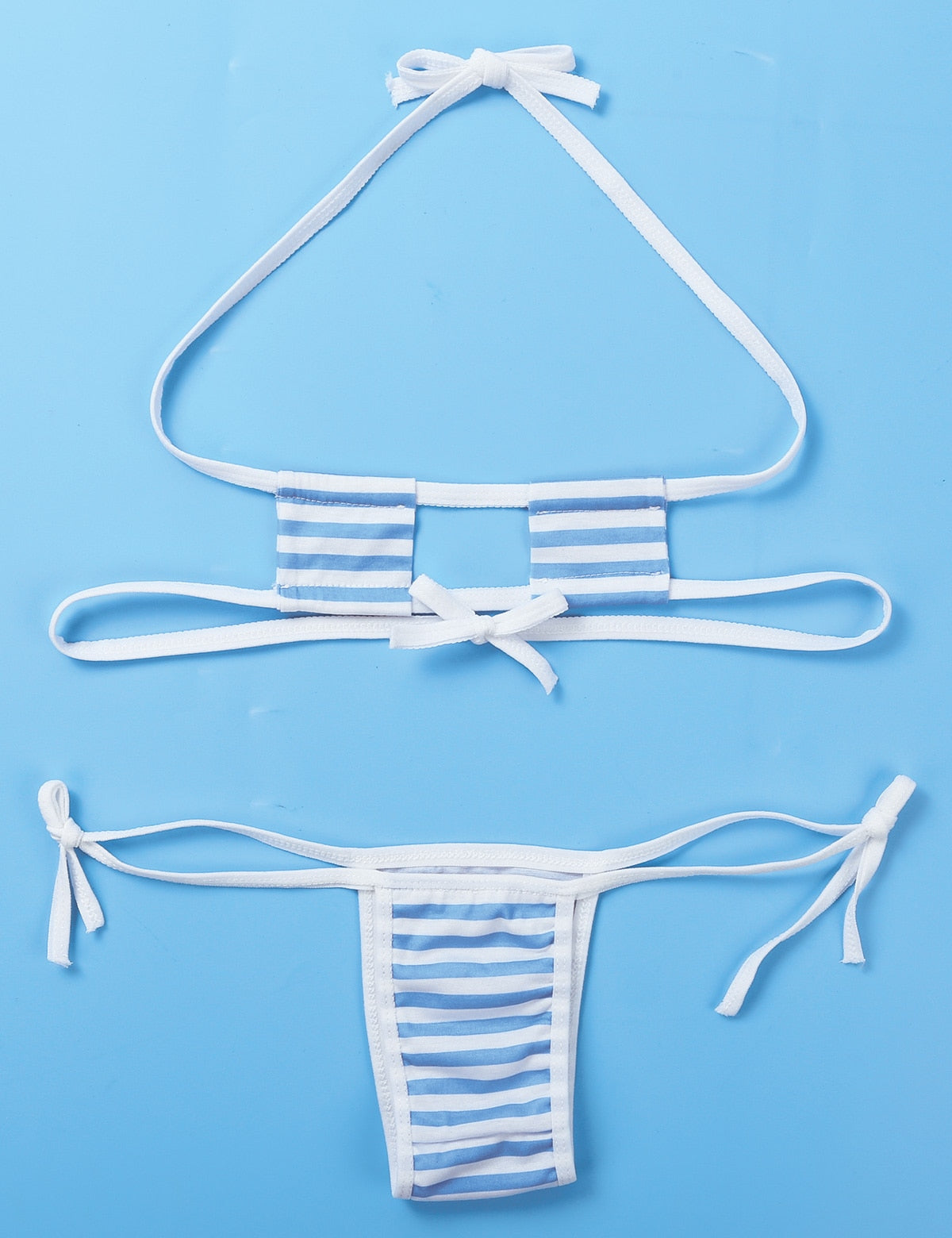 Summer Striped Heart Embroidered Cosplay Mini Bikini Lingerie Set Self Tie Square Bra Top with Briefs The Clothing Company Sydney