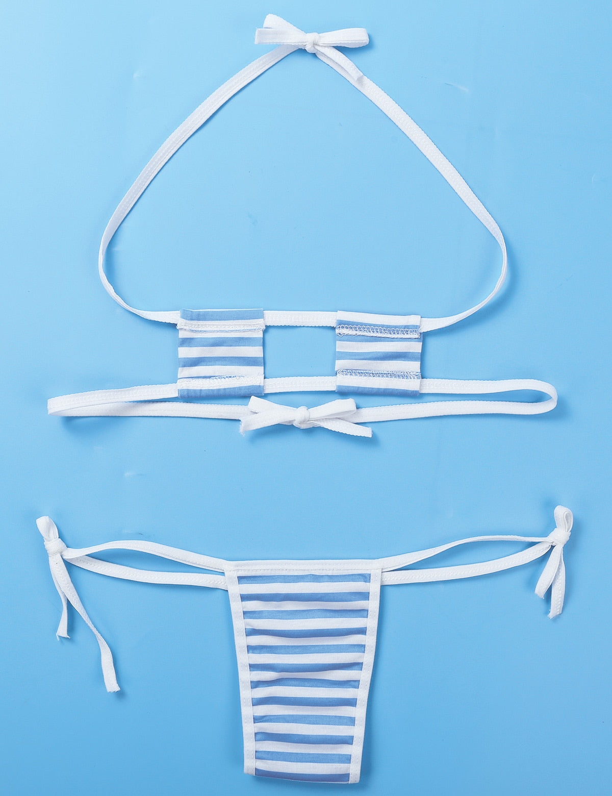 Summer Striped Heart Embroidered Cosplay Mini Bikini Lingerie Set Self Tie Square Bra Top with Briefs The Clothing Company Sydney