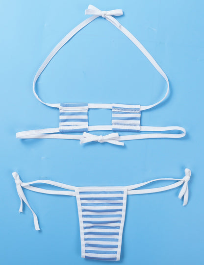 Summer Striped Heart Embroidered Cosplay Mini Bikini Lingerie Set Self Tie Square Bra Top with Briefs The Clothing Company Sydney
