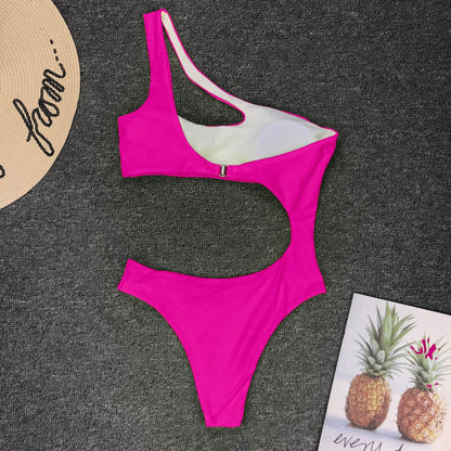 Solid One Piece Beachwear Leopard Print Bikini Set Single Shoulder Swimwear Midriff Swimsuit The Clothing Company Sydney