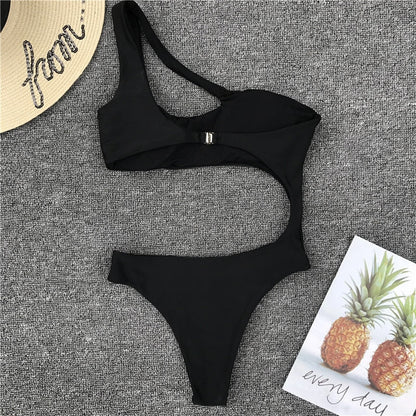 Solid One Piece Beachwear Leopard Print Bikini Set Single Shoulder Swimwear Midriff Swimsuit The Clothing Company Sydney