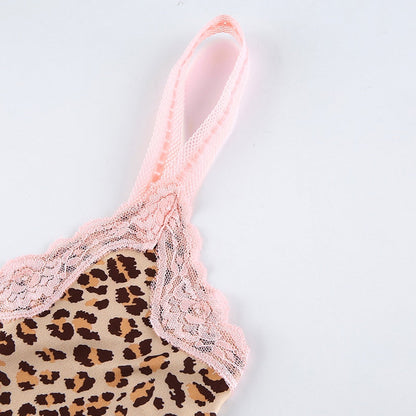 Pink Lace Sleeveless Cami Top Tee Summer Animal Print Backless Sexy Crop Top Leopard Spaghetti Strap Top The Clothing Company Sydney