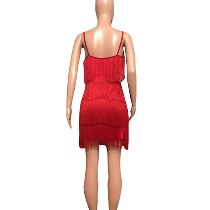 Deep V Neck Tassel Mini Slim Spaghetti Strap Low Cut Backless Bodycon Night Club Party Vestido Dress The Clothing Company Sydney