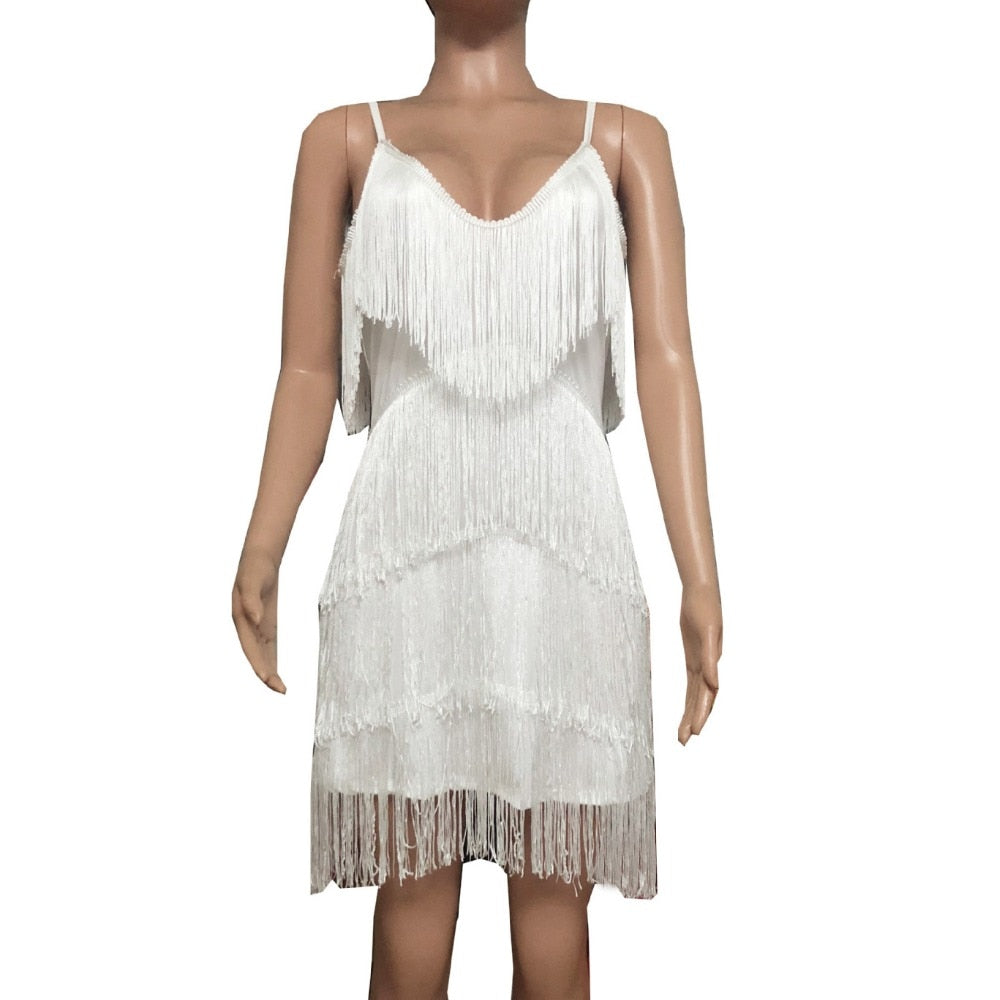 Deep V Neck Tassel Mini Slim Spaghetti Strap Low Cut Backless Bodycon Night Club Party Vestido Dress The Clothing Company Sydney