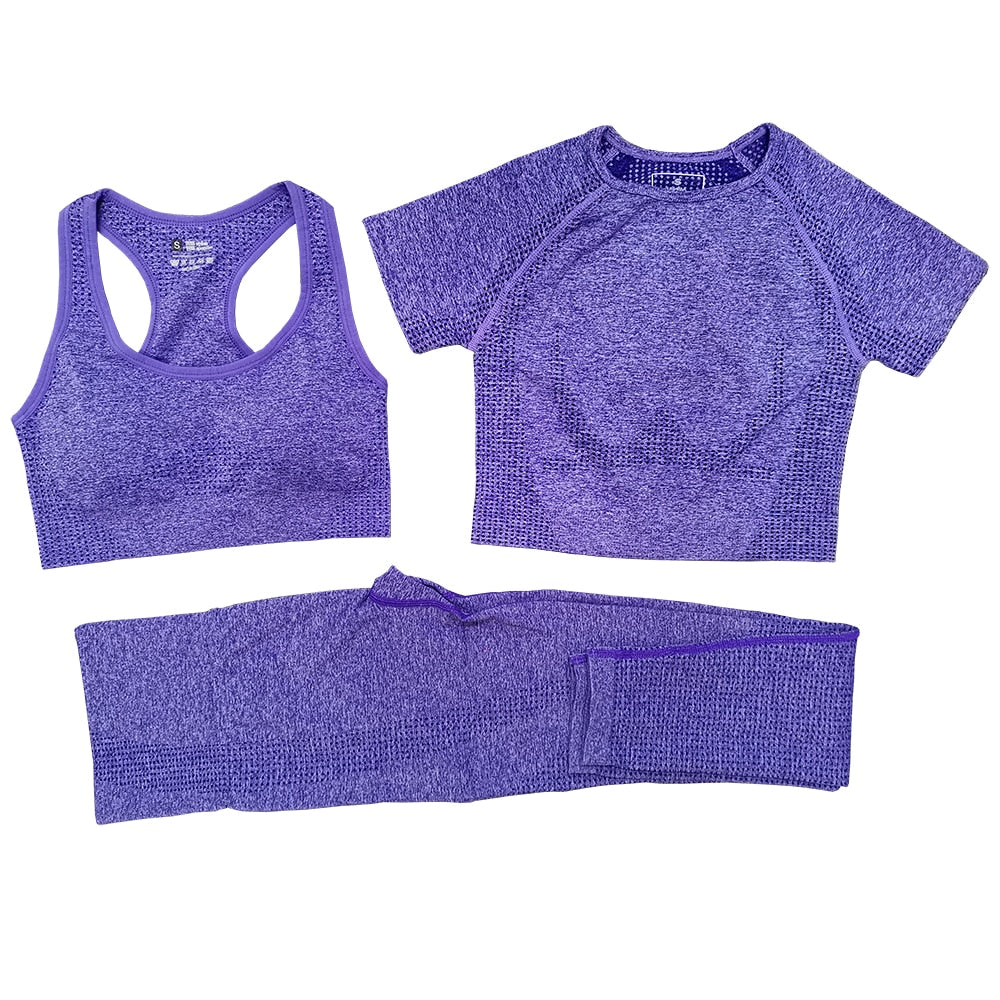 3 Piece Ladies Seamless Vital Yoga Workout Sport Pants Bra Gym Short Crop Top High Waist Running Leggings Sports Set The Clothing Company Sydney
