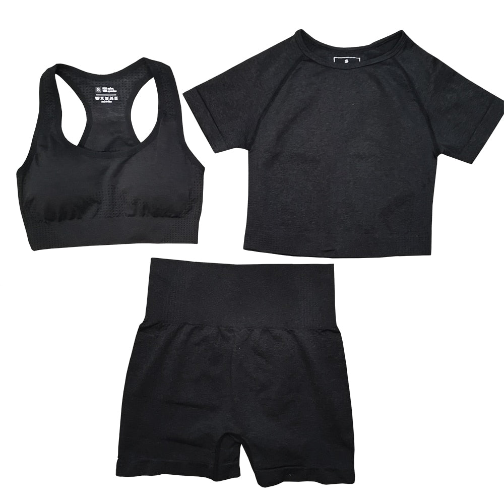 3 Piece Ladies Seamless Vital Yoga Workout Sport Pants Bra Gym Short Crop Top High Waist Running Leggings Sports Set The Clothing Company Sydney