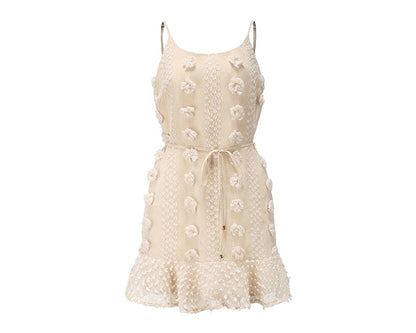 Spaghetti Strap Ruffle Summer Boho Beige Backless Lined Party Beach Sundress Elegant Dress The Clothing Company Sydney