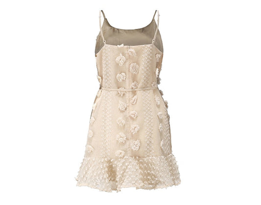 Spaghetti Strap Ruffle Summer Boho Beige Backless Lined Party Beach Sundress Elegant Dress The Clothing Company Sydney