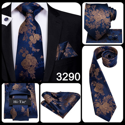 3 Piece 8.5cm Silk Men Floral Red Blue Neckties Classic Party Wedding Pocket Square Cufflinks Luxury Tie Set The Clothing Company Sydney
