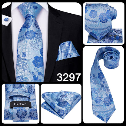 3 Piece 8.5cm Silk Men Floral Red Blue Neckties Classic Party Wedding Pocket Square Cufflinks Luxury Tie Set The Clothing Company Sydney