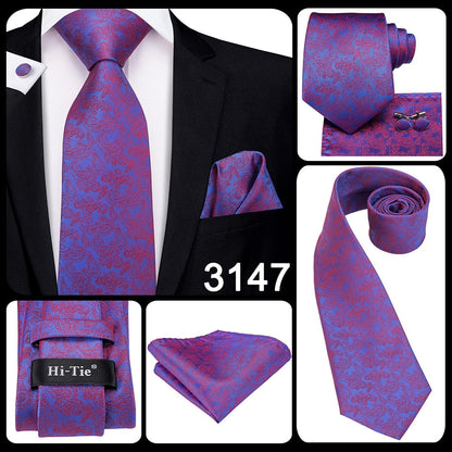 3 Piece 8.5cm Silk Men Floral Red Blue Neckties Classic Party Wedding Pocket Square Cufflinks Luxury Tie Set The Clothing Company Sydney