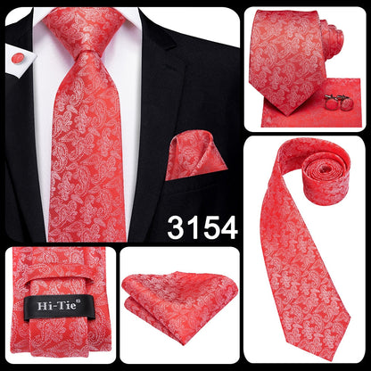 3 Piece 8.5cm Silk Men Floral Red Blue Neckties Classic Party Wedding Pocket Square Cufflinks Luxury Tie Set The Clothing Company Sydney