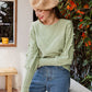 Elegant fur pompon sweater Autumn winter lantern sleeve knitted sweater Streetwear ladies green pullover Jumper The Clothing Company Sydney