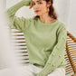 Elegant fur pompon sweater Autumn winter lantern sleeve knitted sweater Streetwear ladies green pullover Jumper The Clothing Company Sydney