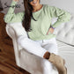 Elegant fur pompon sweater Autumn winter lantern sleeve knitted sweater Streetwear ladies green pullover Jumper The Clothing Company Sydney