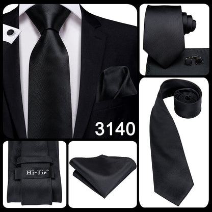 3 Piece 8.5cm Business Black Solid Paisley 100% Silk Men's Tie Neck Strip Tie Formal Luxury Wedding Neckties Set The Clothing Company Sydney