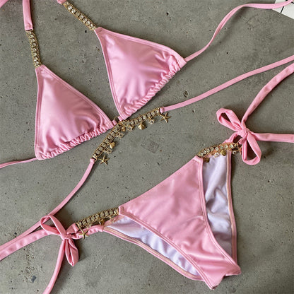 2 Piece Crystal Swimwear Metal Chain Swimsuit Bathing Suit Push Up Bikini The Clothing Company Sydney