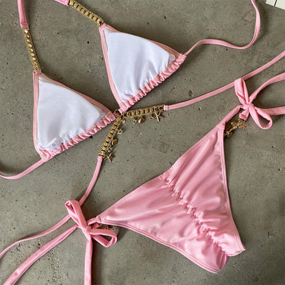 2 Piece Crystal Swimwear Metal Chain Swimsuit Bathing Suit Push Up Bikini The Clothing Company Sydney
