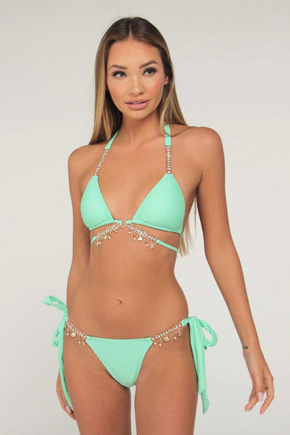 2 Piece Crystal Swimwear Metal Chain Swimsuit Bathing Suit Push Up Bikini The Clothing Company Sydney
