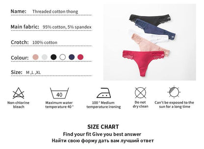 3 Pack Women's Cotton G-String Thong Panties String Briefs Sexy Lingerie Intimate Letter Low-Rise Underwear The Clothing Company Sydney