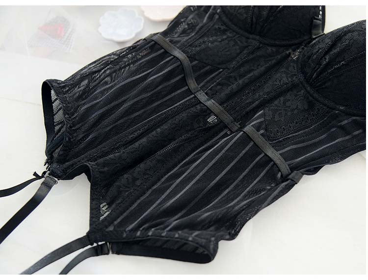 Bustier With Cup Girdle With Straps Transparent Underwear Tops Lingerie Corsets with G-String Set The Clothing Company Sydney