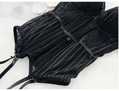 Bustier With Cup Girdle With Straps Transparent Underwear Tops Lingerie Corsets with G-String Set The Clothing Company Sydney