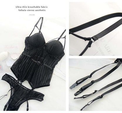 Bustier With Cup Girdle With Straps Transparent Underwear Tops Lingerie Corsets with G-String Set The Clothing Company Sydney