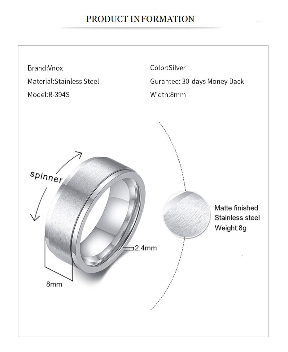 6/8mm Spinner Ring Men Ladies Stress Release Accessory Classic Stainless Steel Wedding Band Casual Sport Jewellery The Clothing Company Sydney