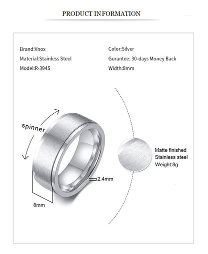 6/8mm Spinner Ring Men Ladies Stress Release Accessory Classic Stainless Steel Wedding Band Casual Sport Jewellery The Clothing Company Sydney