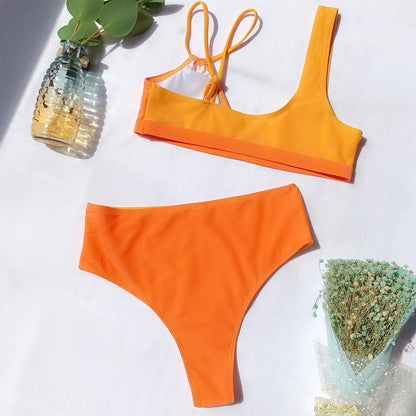 2 Piece High Waist Swimsuit Swimwear One Shoulder Thong Brazilian Bikini set The Clothing Company Sydney