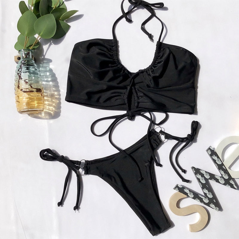 2 Piece High Waist Swimsuit Swimwear One Shoulder Thong Brazilian Bikini set The Clothing Company Sydney