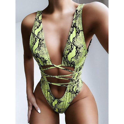 Snake Print Swimsuit One Piece Swimwear Leopard Bathing Suit Woman Bandage Swimming Wear Monokini The Clothing Company Sydney
